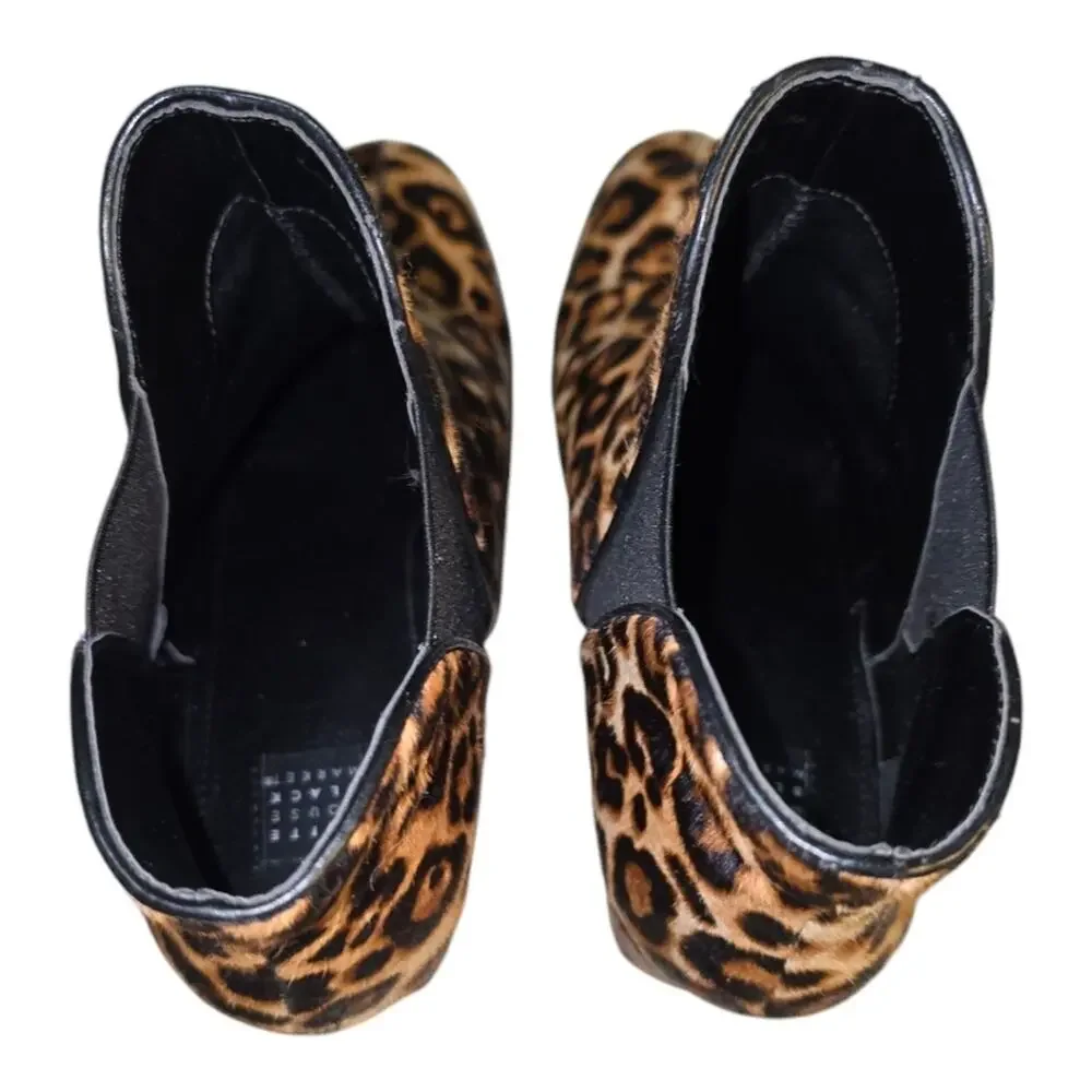 White house black market calf hair Leopard Print heeled Ankle Boots Size 9